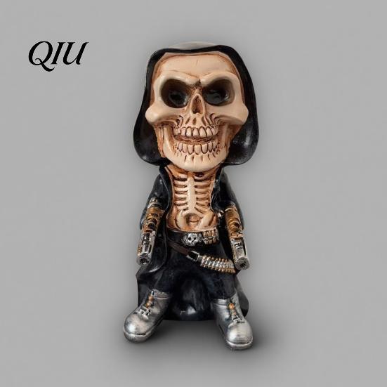 Skeleton Figurine Collectible Halloween Warrior Sculpture, Resin Art Soldier Statue Home Decor, Gunner Realistic Skull Model Ornaments for Desktop