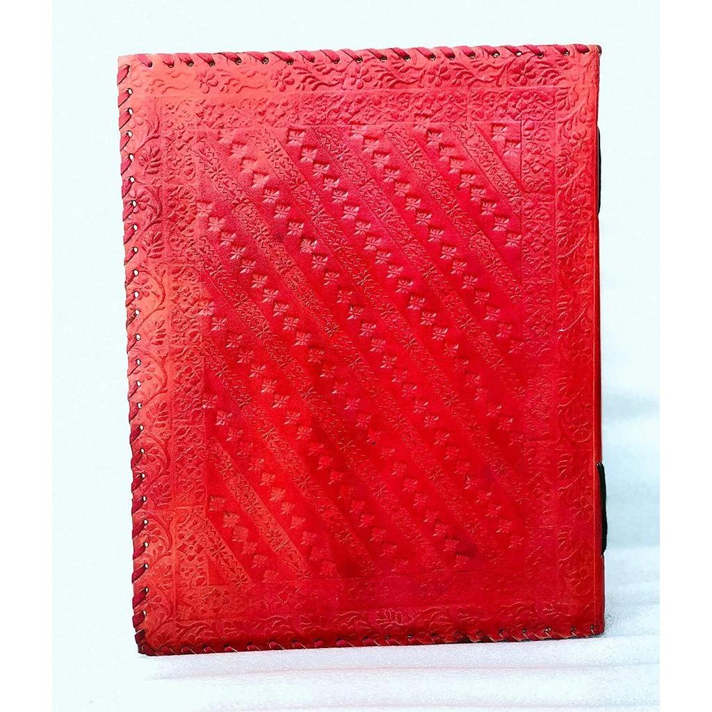 Журнал Fat Leather на 600 страниц, большой, из семи камней, кожаный блокнот, журнал, пустая книга ручной работы, альбом для рисования, повседневное использование (Линованные страницы, красные)