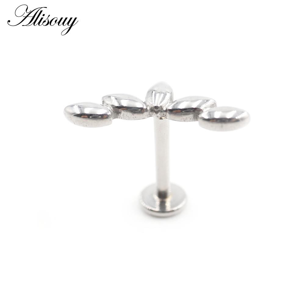 Alisouy 1PC Нержавеющая сталь Собака Следы Лист 16G Tragus Helix Bar Лабрет Губное кольцо Хрящ Ухо Серьги Пирсинг Украшения для тела