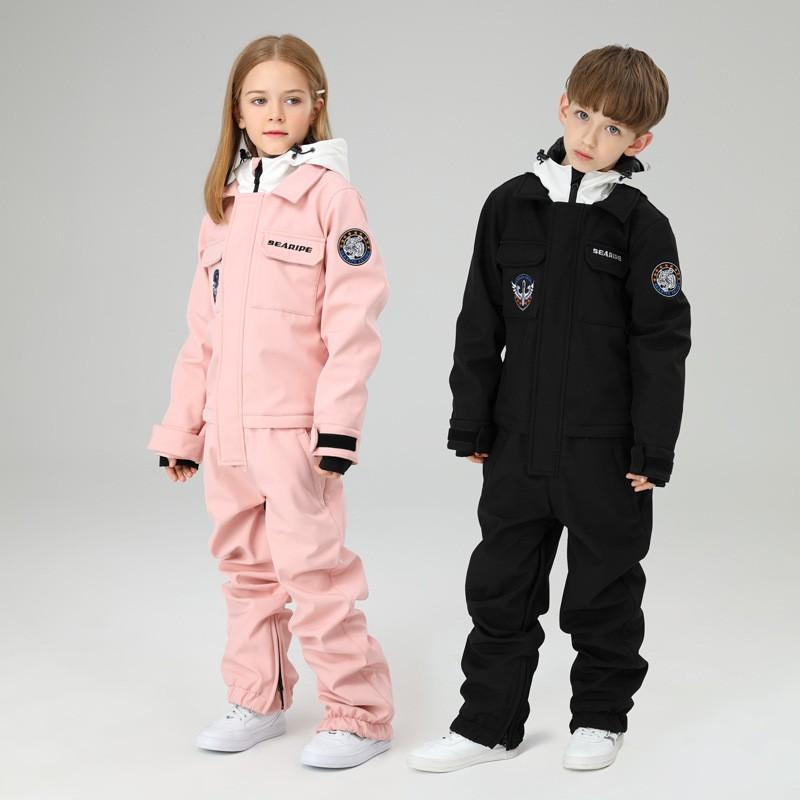 Kids One-Piece Snowsuit Winter Ski Jacket Pants Set Boys Girls Outdoor Snow Sports