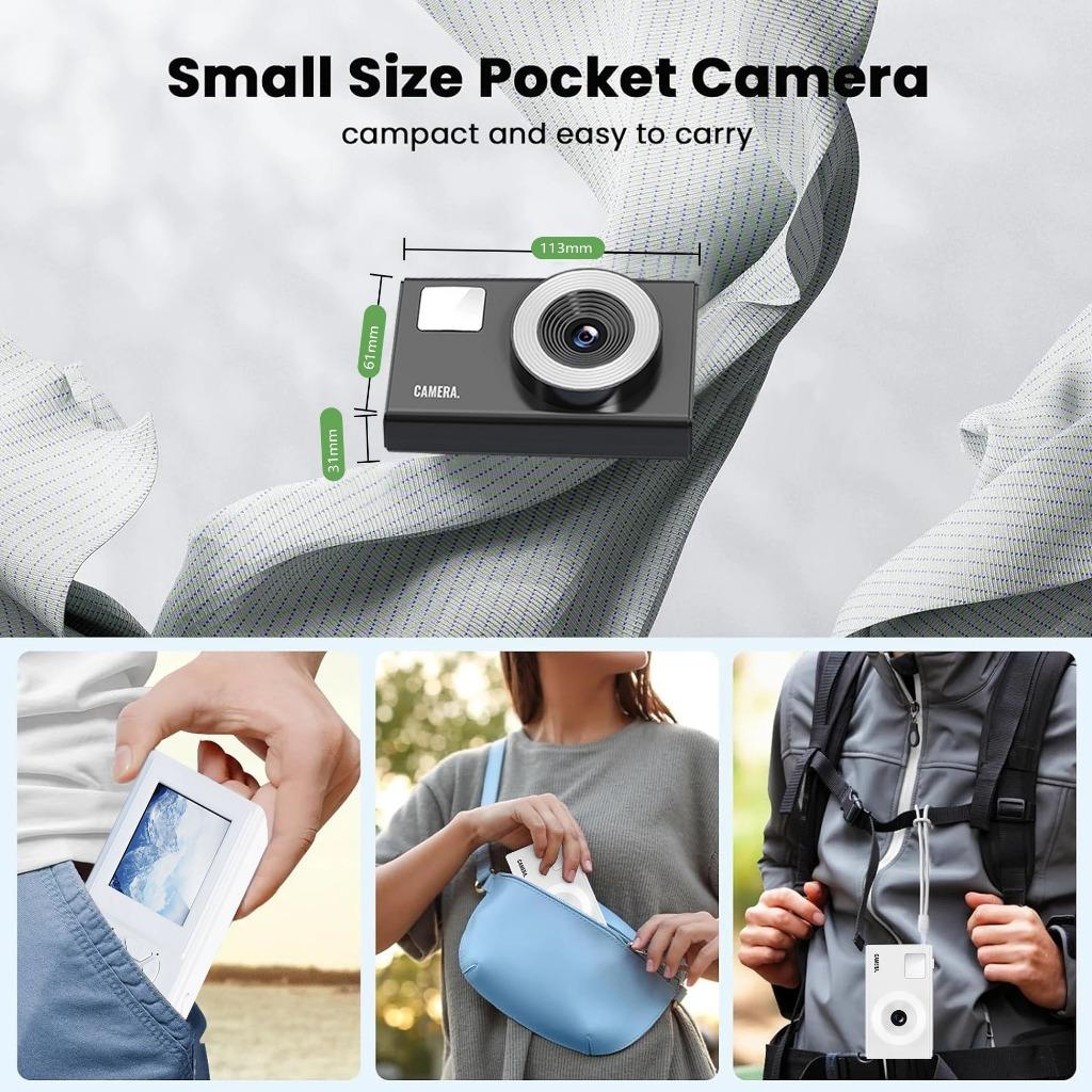 1080P HD Digital Camera 44MP Compact Vlog Camera with 3-Color Fill Light 16X Zoom OTG Transfer Pocket Camera