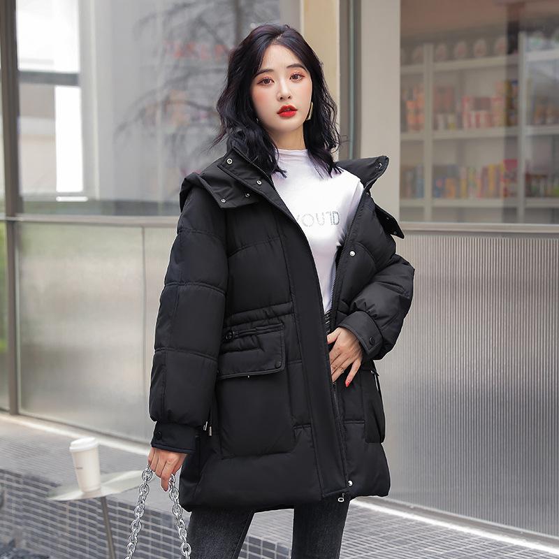 Пуховик с хлопковой подкладкой для девочек, длинный, толстый, зимняя одежда, с капюшоном, кулиской на талии, большим карманом, пальто с хлопковой подкладкой