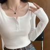 Сексуальная горячая девушка квадратный вырез длинный рукав футболка женская утягивающая весна и лето новый базовый стиль универсальный белый топ