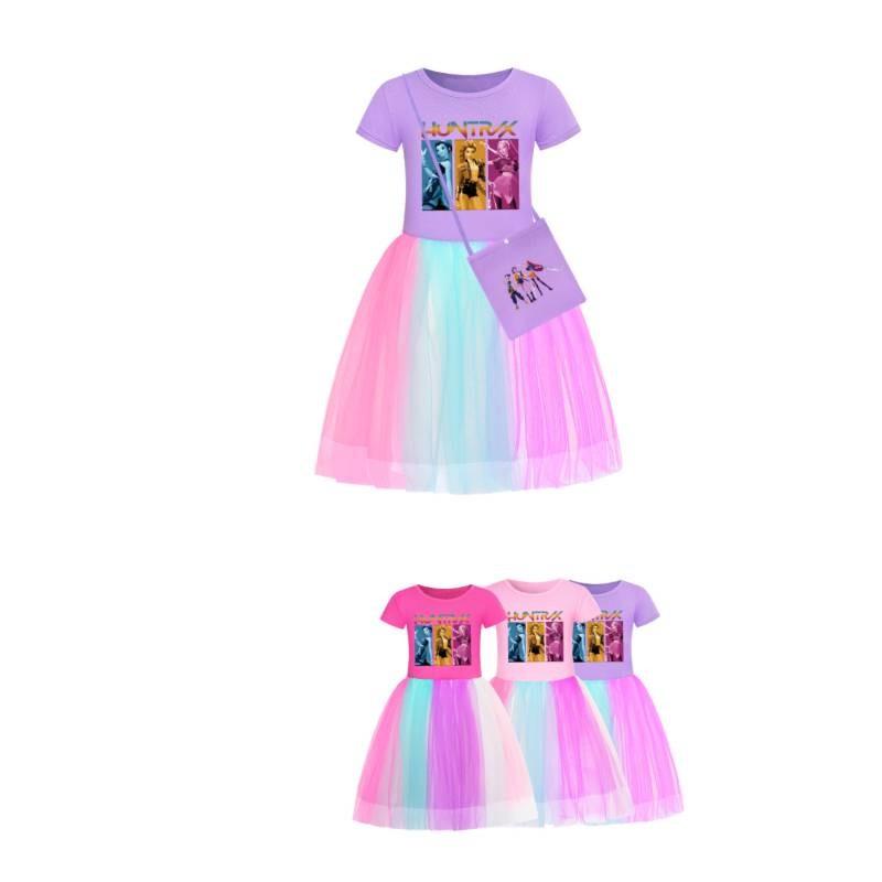 Kpop Demon Hunters Girl Cotton Rainbow Lace Skirt With Pleated Design For Girls