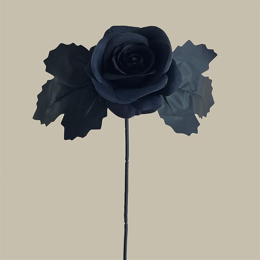 Halloween Black Artificial Rose Flowers Dark Horror Gothic Black Simulated Flower Bouquet for Wedding Halloween Party Home Decor