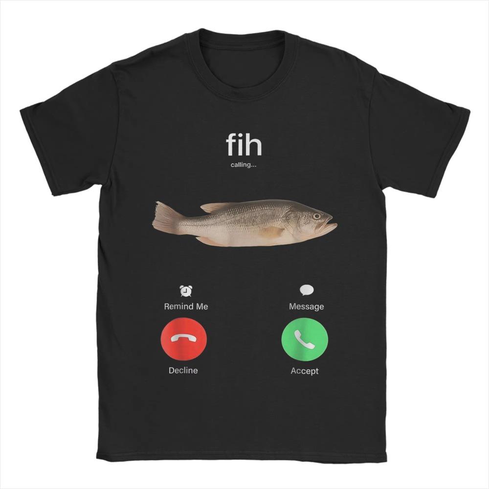 Men's T-Shirts Fih Calling Remind Me Message Decline Accept Phone Call Fish Awesome Tees Short Sleeve T Shirts Clothing