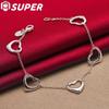 925 Sterling Silver Five Heart Chain Bracelet Jewelry
