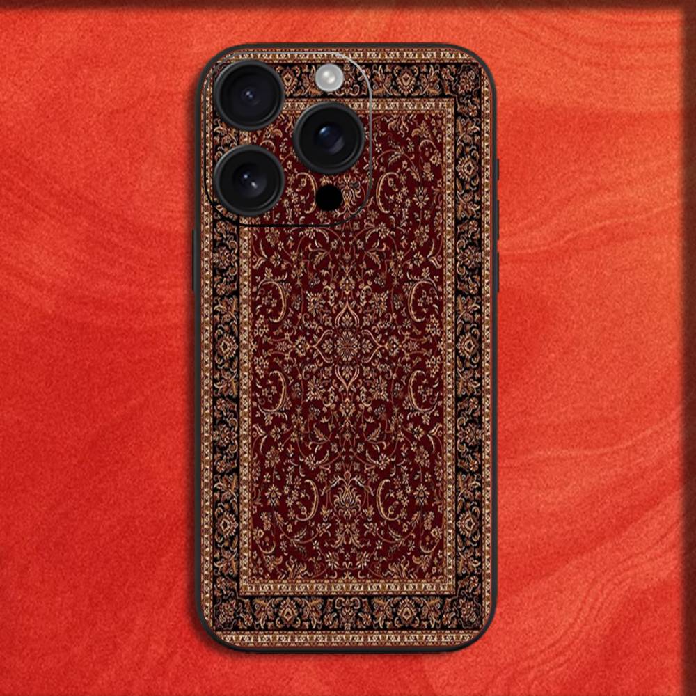 Арабский Персидский Ковер Цветочная Живопись Чехол для Телефона Для iPhone 16,15,14,13,12,11,Pro,XS,Max,XR,Plus,E,Mini Черный Ударопрочный Чехол