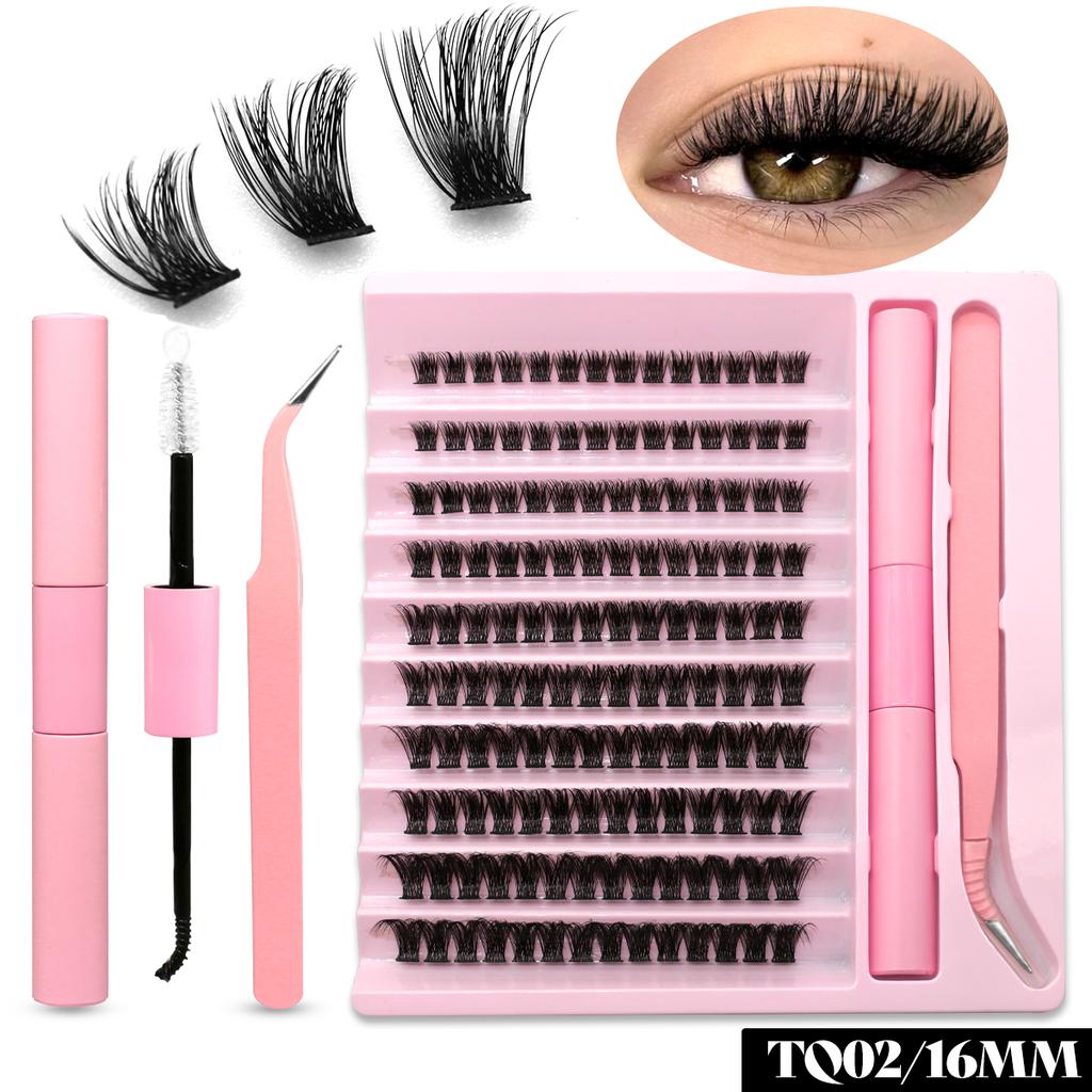 GROINNEYA DIY Eyelash Extension Kit Individual Lashes Cluster Mix Lash Clusters with Lash Bond and Seal and Lash Accessories