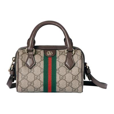 Мини-сумка Ophidia GG Monogram из покрытой ткани Женские сумки Бежевый Темно-коричневый 838478-FAE0P-9746