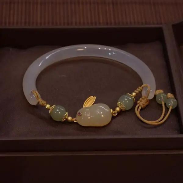 Summer Fashion Jade Rabbit Bracelet Weave Rope Adjustable Beads Bracelets Chinese Style Ornaments Jewelry Accessories for Women