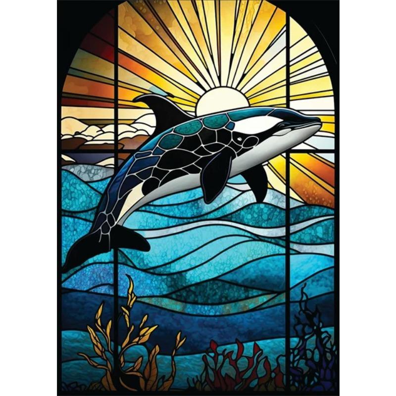 Морские животные Картина на холсте Дельфин Синий кит Витражи Плакаты Печать Абстрактные настенные картины для декора гостиной