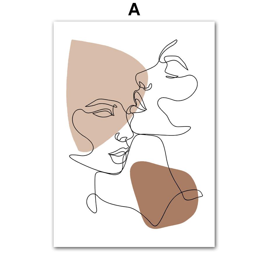 Wall Art Canvas Painting Flower Line Drew Lover Face Color Block Abstract Living Room Decor Posters And Prints Home Wall Picture