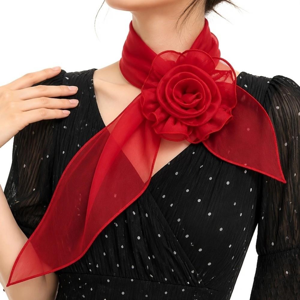 Elegant Long Floral Scarf Soft Women’s Neck Scarf Versatile Silk Rose Scarf Party Wear