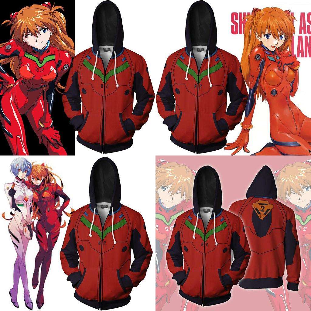 Косплей костюм Лэнгли Аски Евангелион Сорью Аниме Толстовка на молнии Свитшот