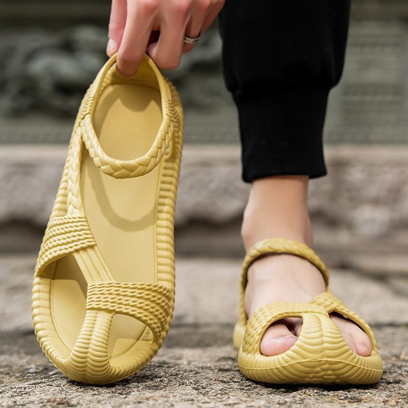 Мужская летняя повседневная обувь, легкая, удобная, модная, с открытым носком, плоская, пляжная, домашняя мужская обувь, дизайнерская, новая