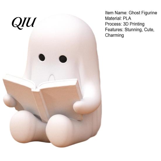 Collectible Figure Ghost Reading Book Figurine, 3D Printed Cute Mini Sitting Eco-friendly Ornament Statue for Halloween Bookshelf, Desk,