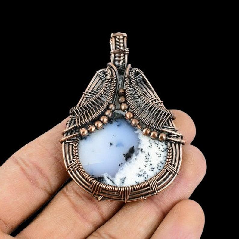 Подвеска из драгоценного камня опал-дендрит, подвеска из медной проволоки, подвеска из опала-дендрит, ювелирное изделие из меди, дизайнерская подвеска, ювелирное изделие из натурального кристалла