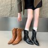 Retro Embroidered Western Cowboy Boots Women's Spring New Mid-Calf Knight Boot Pointed Toe Thick Heel Non-Knee High Shoes