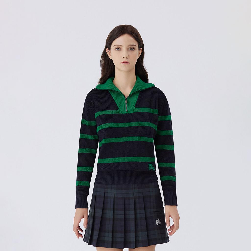 MARTINE GOLF Stripe Half Zip Up Knit_Navy