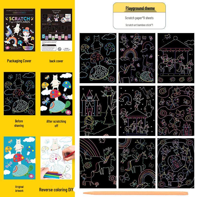 Colorful Scratch Art Set: Cartoon DIY Doodle & Drawing Book for Kids