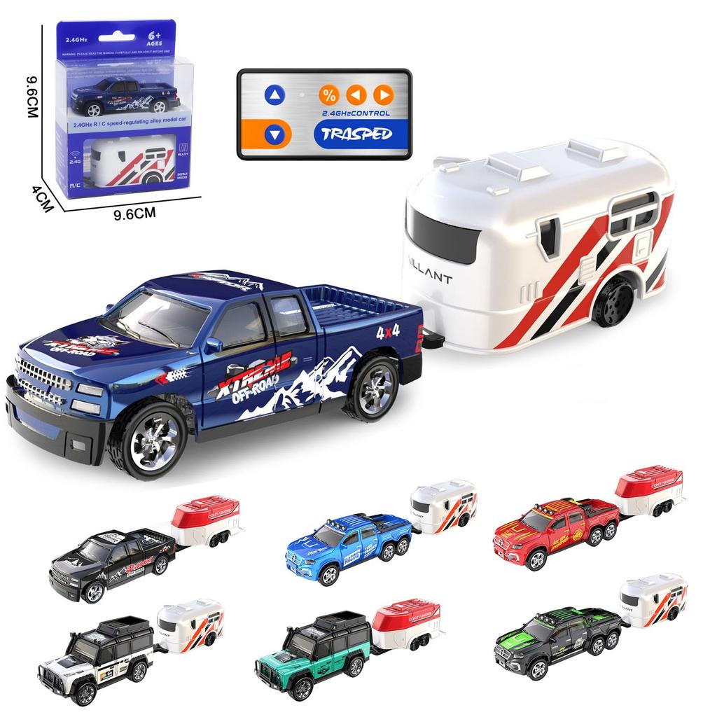 Remote Control Small Car, 1:64 Scale Off-Road RC Car, USB Rechargeable 2.4GHZ Three Speed Indoor Alloy Vehicle (8801B With Trailer)