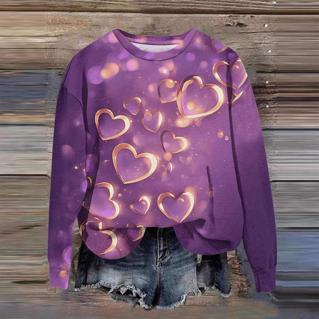 Women's Fashion Printed Long Sleeve Loose Round Neck Sweatshirt Top Fall