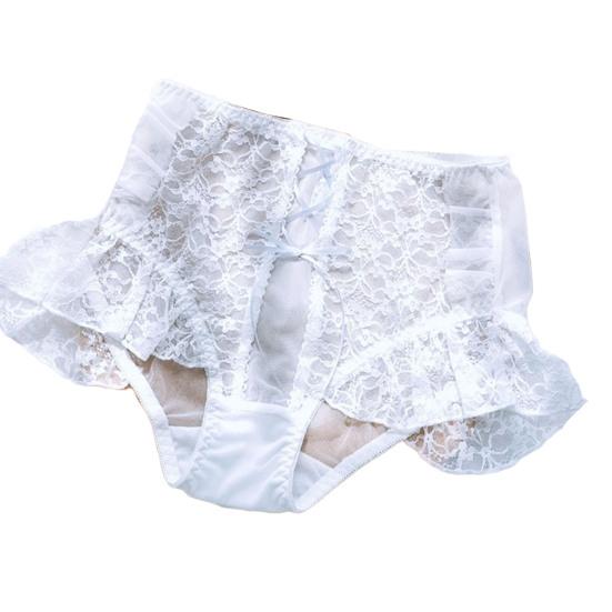 Women High Waist Cross Lace-up Briefs Lightweight Lace Trim Hip Lifting