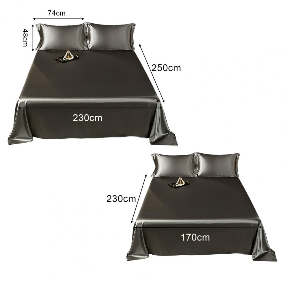 Glossy Satin Silk Bed Sheet With 2 Pillowcase Twin/Full/Queen/Top Sheets Solid Color Flat Bed Sheets Smooth Bed Sheet Sets