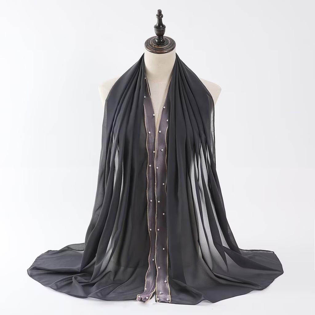Роскошный платок из жемчужного шифона, мягкий однотонный длинный платок, тонкий хиджаб, мусульманский женский головной платок, этнический тюрбан-шаль 70*175 см