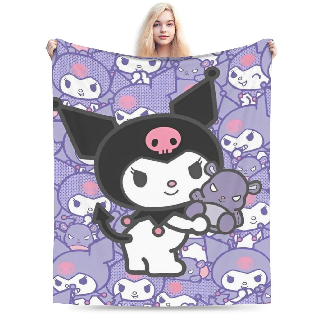 Cartoon Cool Cute Kuromi Fleece Throw Blanket  Blanket for Home Outdoor Super Soft Bed Rug