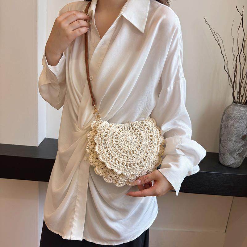 Yogodlns Винтажная плетеная соломенная сумка через плечо, новая круглая летняя пляжная сумка в стиле отпуска, модная сумка через плечо