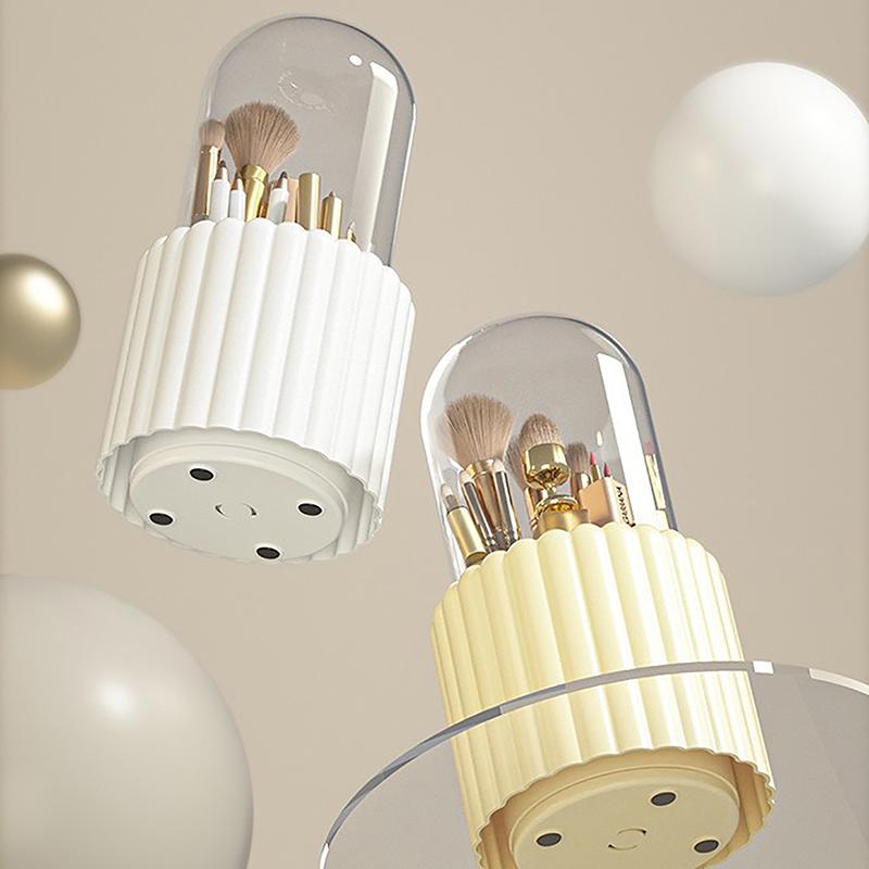 360Degree Rotating Makeup Brushes Holder With Lid Lipstick Organizer Cosmetic Storage Make Up Tools Box Jewelry Pencil Case Container