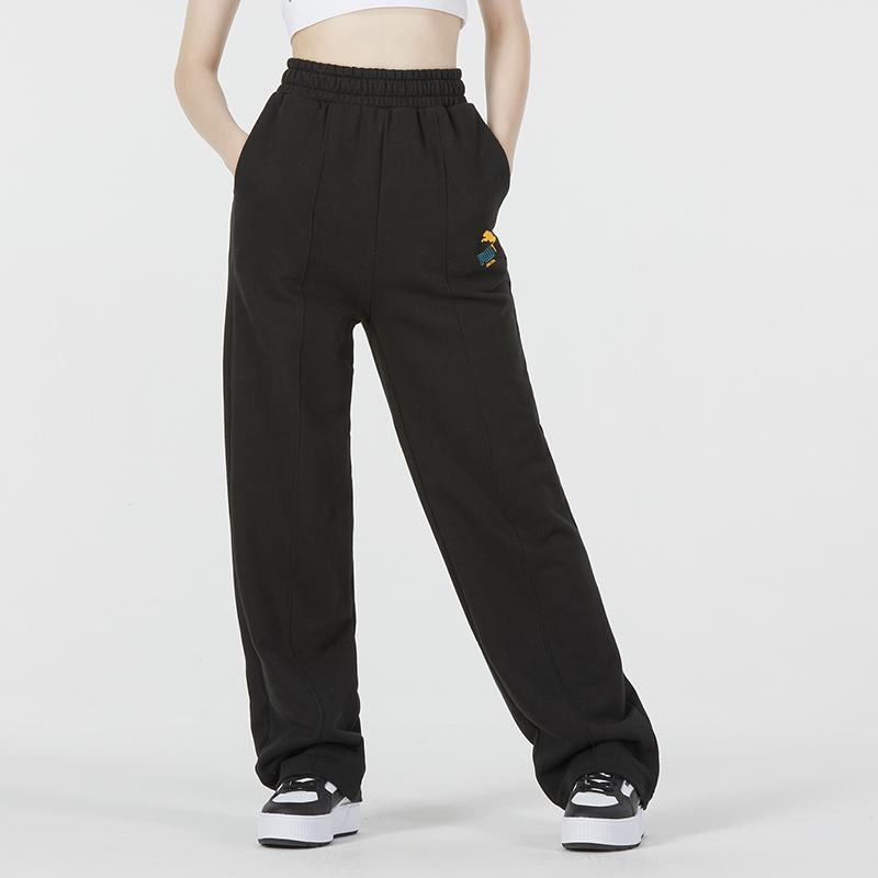 Puma Logo Print Solid Color Drawstring Straight Leg Pants Women Pants Black 538855-01