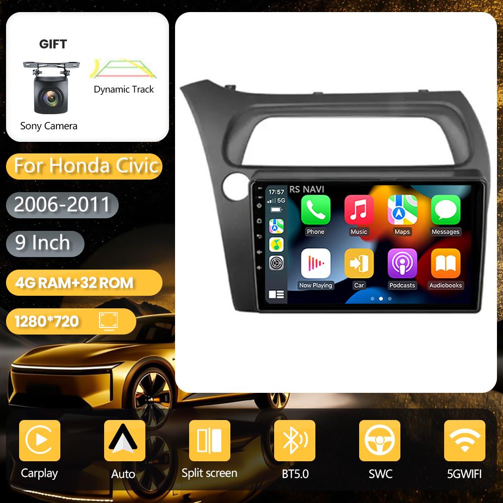 Autoradio Android 16 pour Honda Civic Hatchback 2006 - 2011 avec Carplay, Auto DAB+, lecteur multimédia et commande au volant
