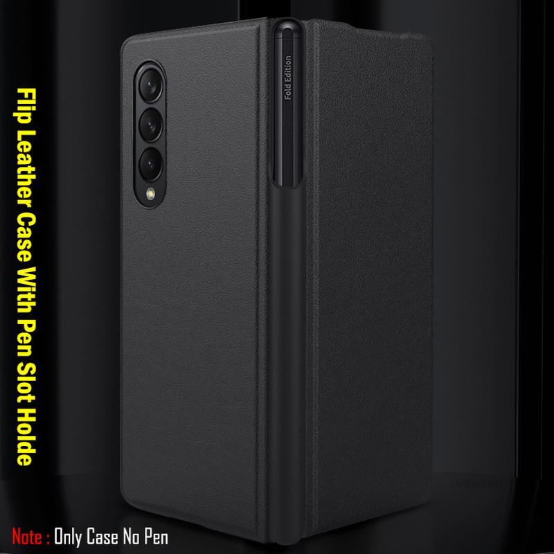 Чехол для Samsung Galaxy Z Fold 4, откидной кожаный чехол со съемным держателем для ручки, для Galaxy Z Fold4, 5 г, чехол с боковым гнездом для ручки