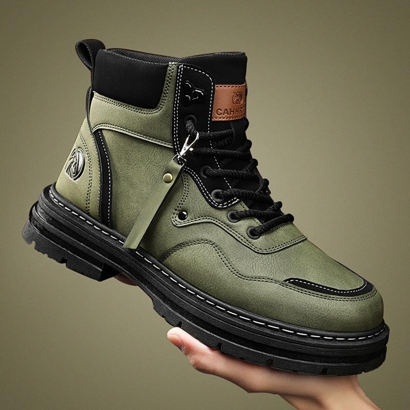 Мартинсы на толстой подошве с увеличением роста, мужские, осень-зима 2024, новые бархатные пустынные ботинки, мужские ботинки в стиле рабочей одежды, локомотивные ботинки