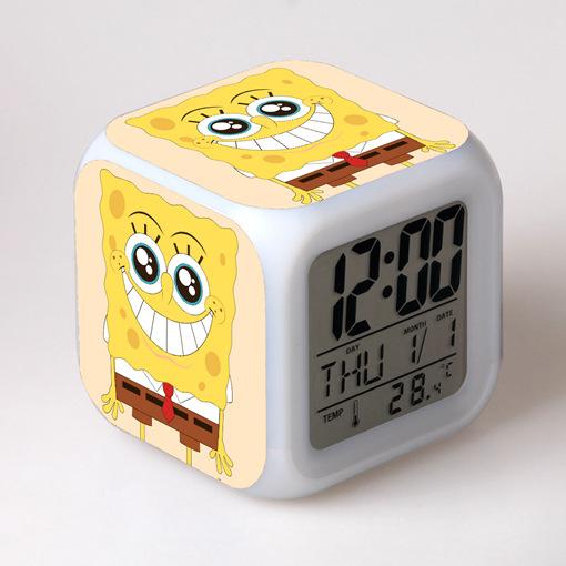 Cartoon SpongeBob SquarePants Alarm Clock Children's Gifts Color-changing Colorful Alarm Clock Square Clock Bedside Clock