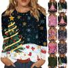 Женская мода повседневная рождественская печать круглый вырез длинный рукав декоративная футболка топ