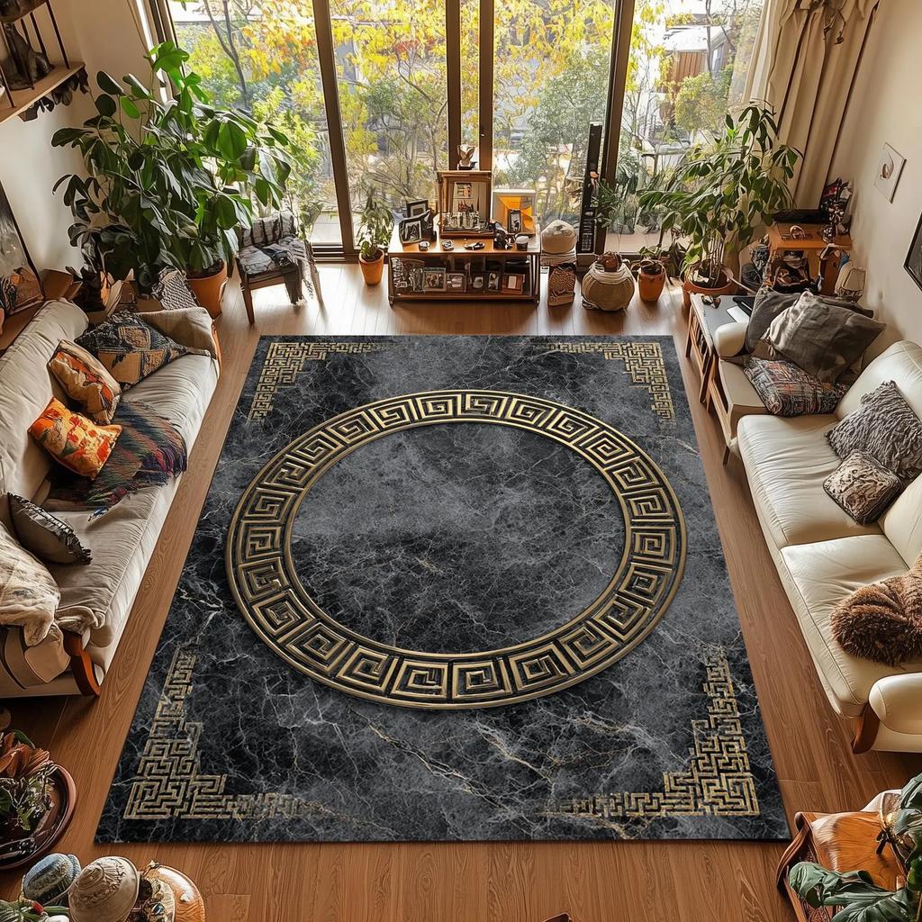 Ковер в традиционном стиле Черный ковер с медальоном Моющийся турецкий состаренный Большой ковер Ковры для гостиной спальни украшение дома