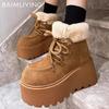 Ботильоны на меховой платформе для снега женские замшевые теплые хлопковые туфли женские 2025 тренд зимние брендовые короткие плюшевые мотоциклетные ботинки Botas De Mujer
