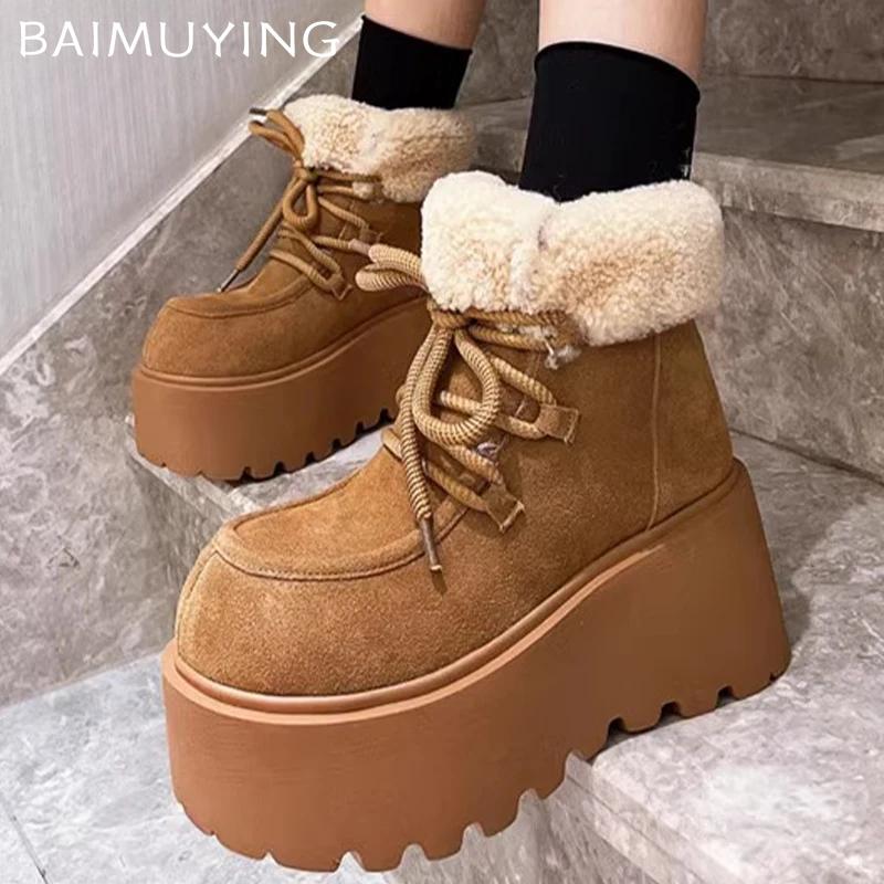 Ботильоны на меховой платформе для снега женские замшевые теплые хлопковые туфли женские 2025 тренд зимние брендовые короткие плюшевые мотоциклетные ботинки Botas De Mujer