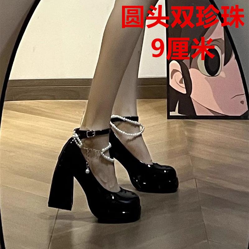 Туфли подружки невесты в стиле феи из жемчуга, туфли Мэри Джейн, водонепроницаемые туфли на высоком каблуке, женские туфли с одним словом, пряжкой, ремешком, толстым каблуком