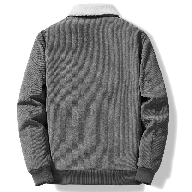 Мужская зимняя вельветовая куртка с бархатом, овчиной и воротником-стойкой - трендовая и теплая модная одежда для повседневной носки