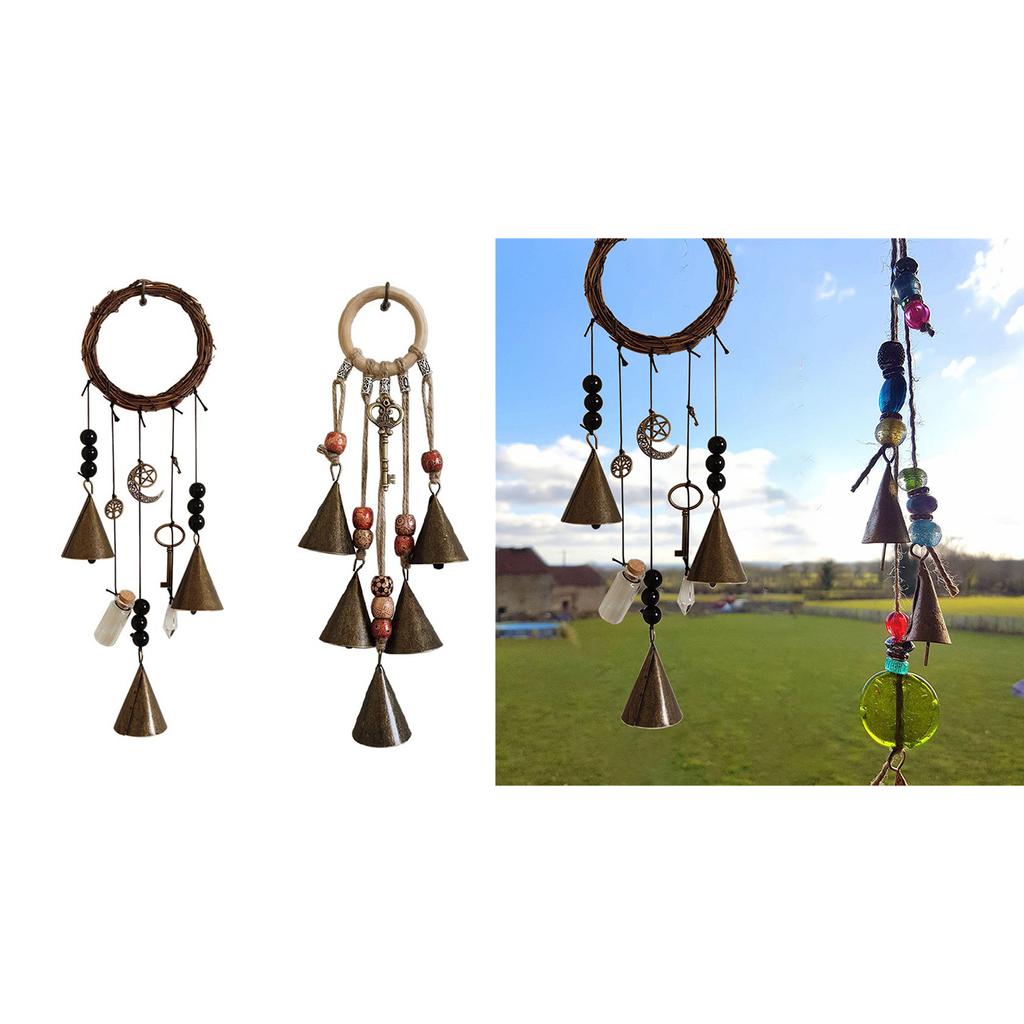 Witch Bell Protection Door Hangers Wind Chime Wreath Handmade Wiccan Magic Hanging Ornament for Home Doorknob Witchcraft