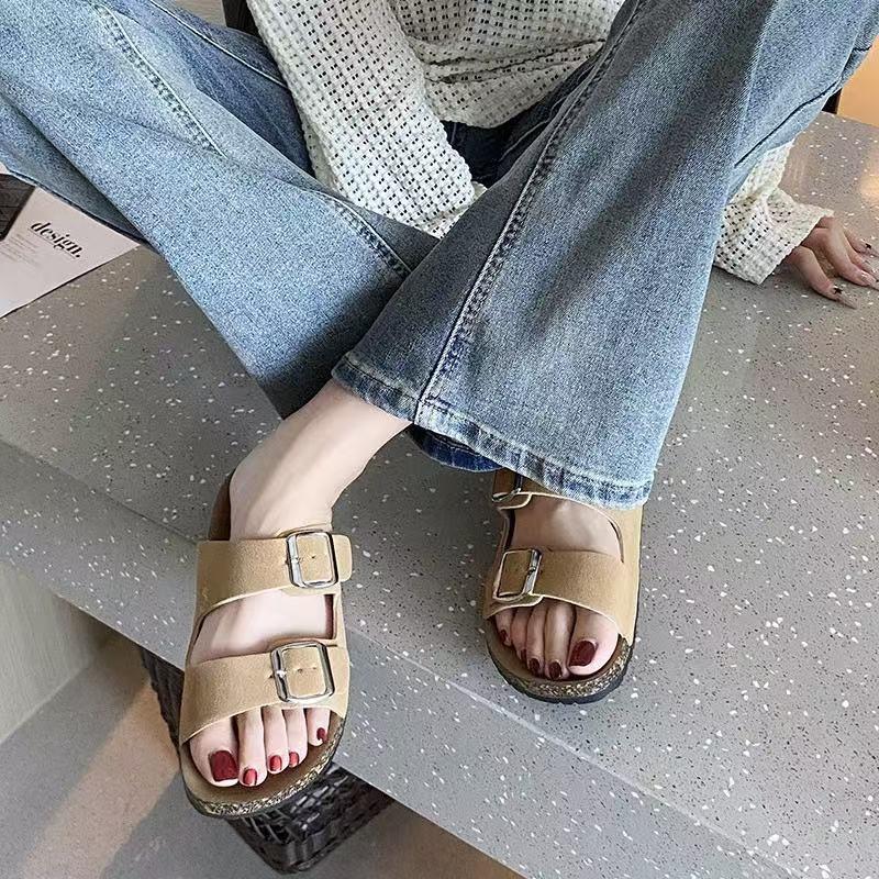 LUXSOLE Classic Arizoan Men Suede Slippers Men Clogs Sandals Cow Suede Outdoor Antiskid Slippers with Adjustable Buckle Straps