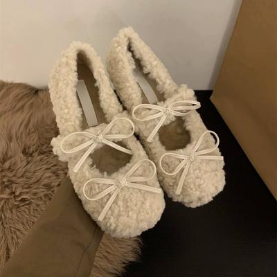 Туфли на плоской подошве из мягкого хлопка, женская обувь, новинка 2024 года, осенне-зимняя обувь, плюшевые туфли Мэри Джейн, хлопковые туфли из плюша