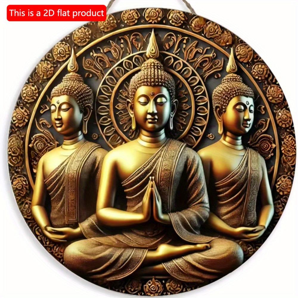 1pc 2d Flat Buddha Art Sign - Round Wooden Sign - 20cm Suitable for Home Living Room, Restaurant, Office, Garage, Bar, Coffee Shop Decoration, Gift