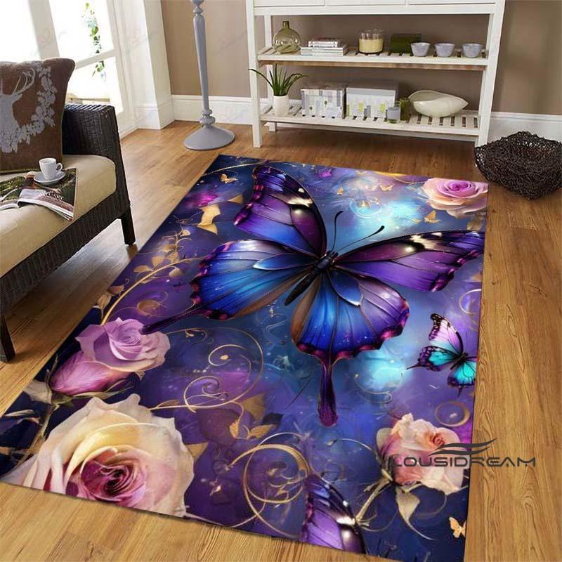 Dreamy Purple Butterfly Pattern Rugs for Living Room Bedroom Area Rugs Child Room Play Rug Cartoon 3D Printing Kids Game Mats001