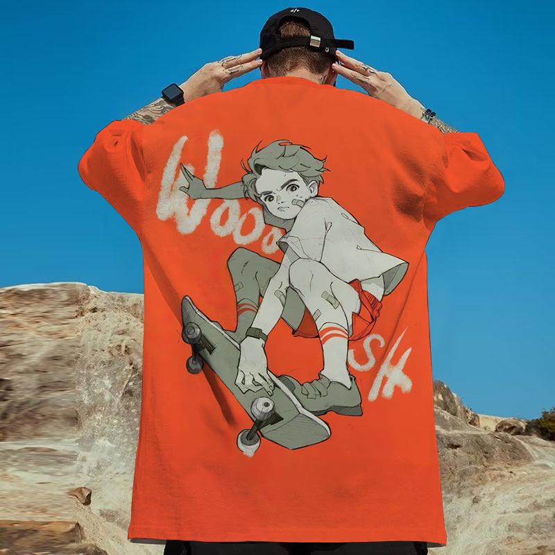 Skater Boy Print Short Sleeve T-Shirt For Men Street Trendy Man Clothes Loose Oversized Short Sleeve Tees Men T Shirt Y2k